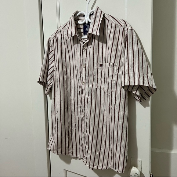 Point Zero Red and White Striped Short Sleeve Textured Button Down - Picture 4 of 9